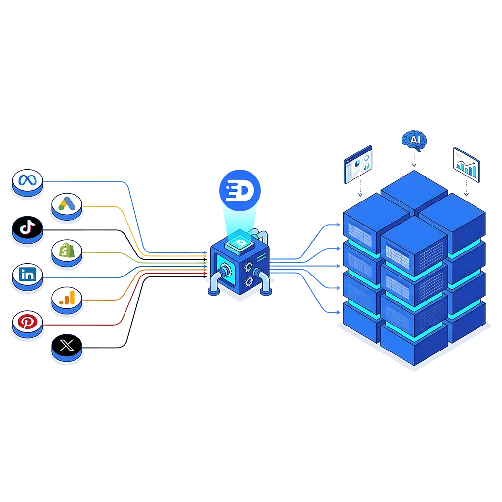 Detrics dashboard interface showing data connectors