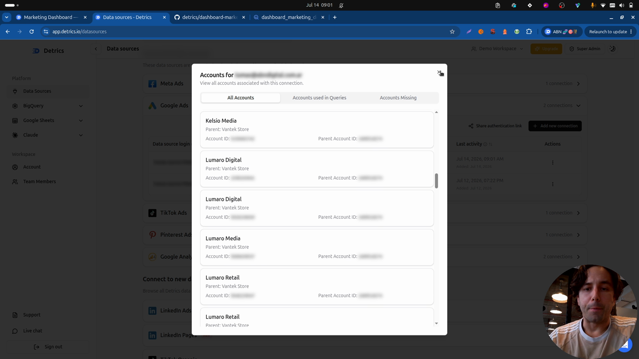 Step one: connect data sources and destinations with Detrics