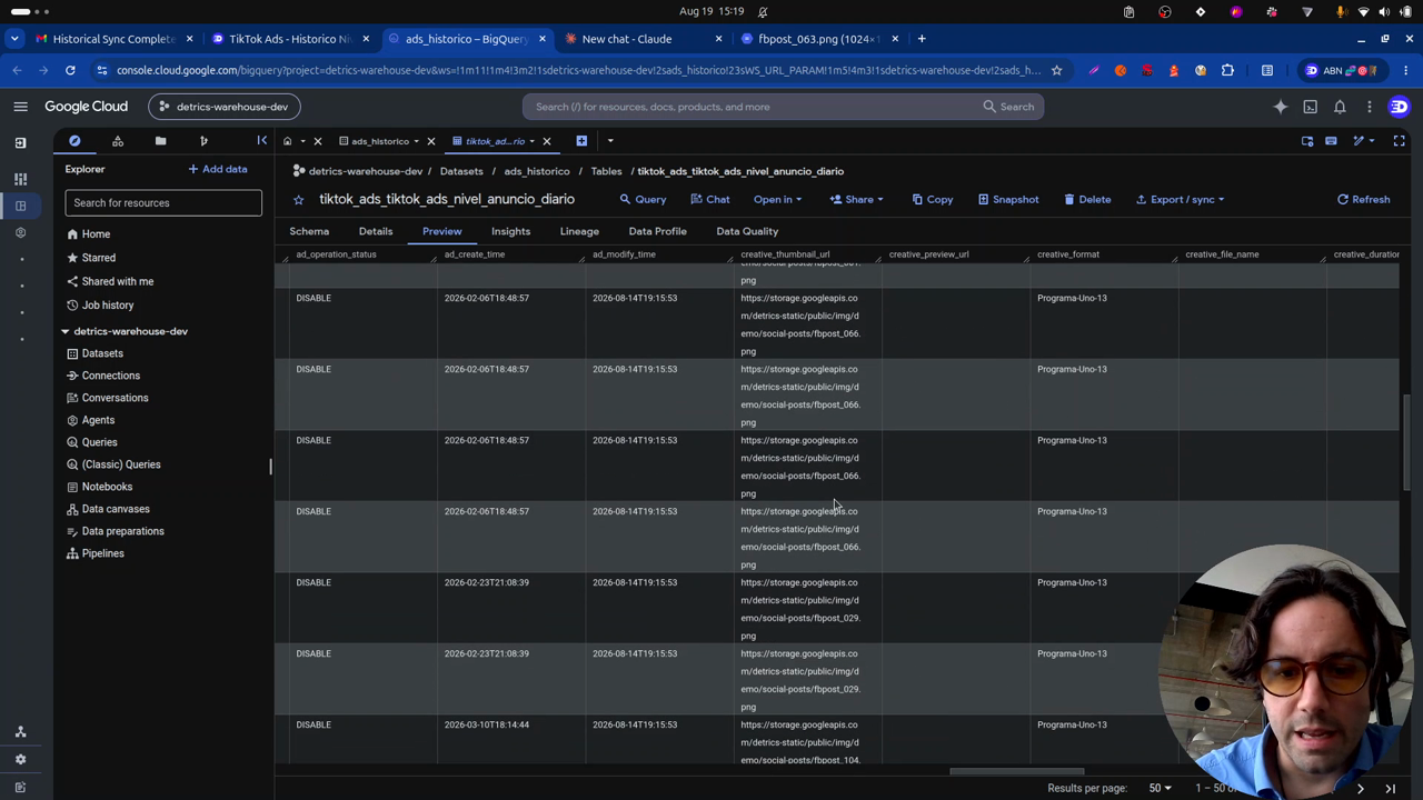 The data in BigQuery: tables, rows and creatives in your bucket
