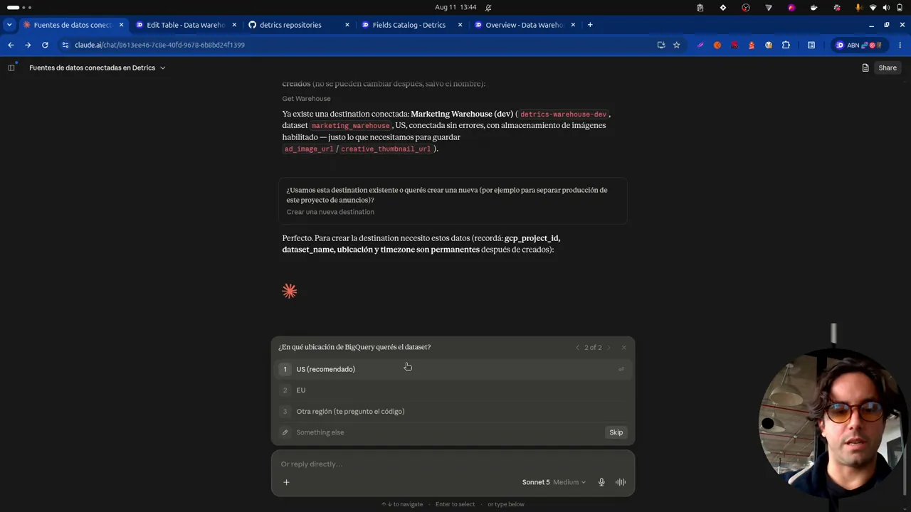 Creating the destination pointing to your own BigQuery dataset