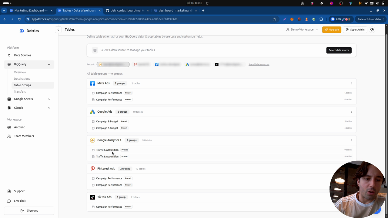 Step two: create the tables and transfers to BigQuery