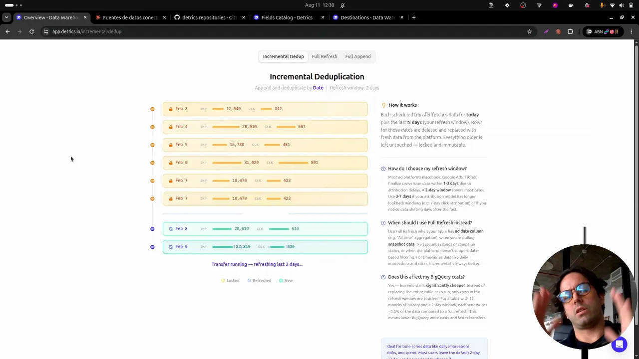 Demo of incremental deduplication in the Detrics warehouse
